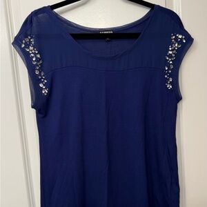 Vintage Express Royal Blue Tee with Rhinestone Embellishments